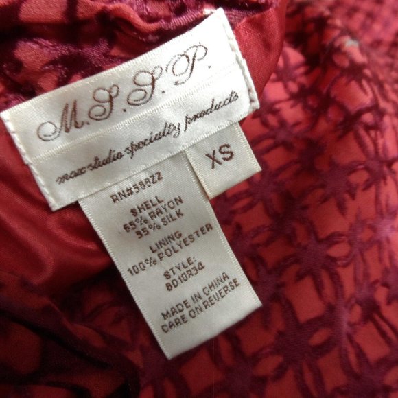 M.S.S.P. MAX STUDIO Velvet Chiffon High neck Top XS Red Trapeze Tunic blouse Hot - Picture 9 of 9